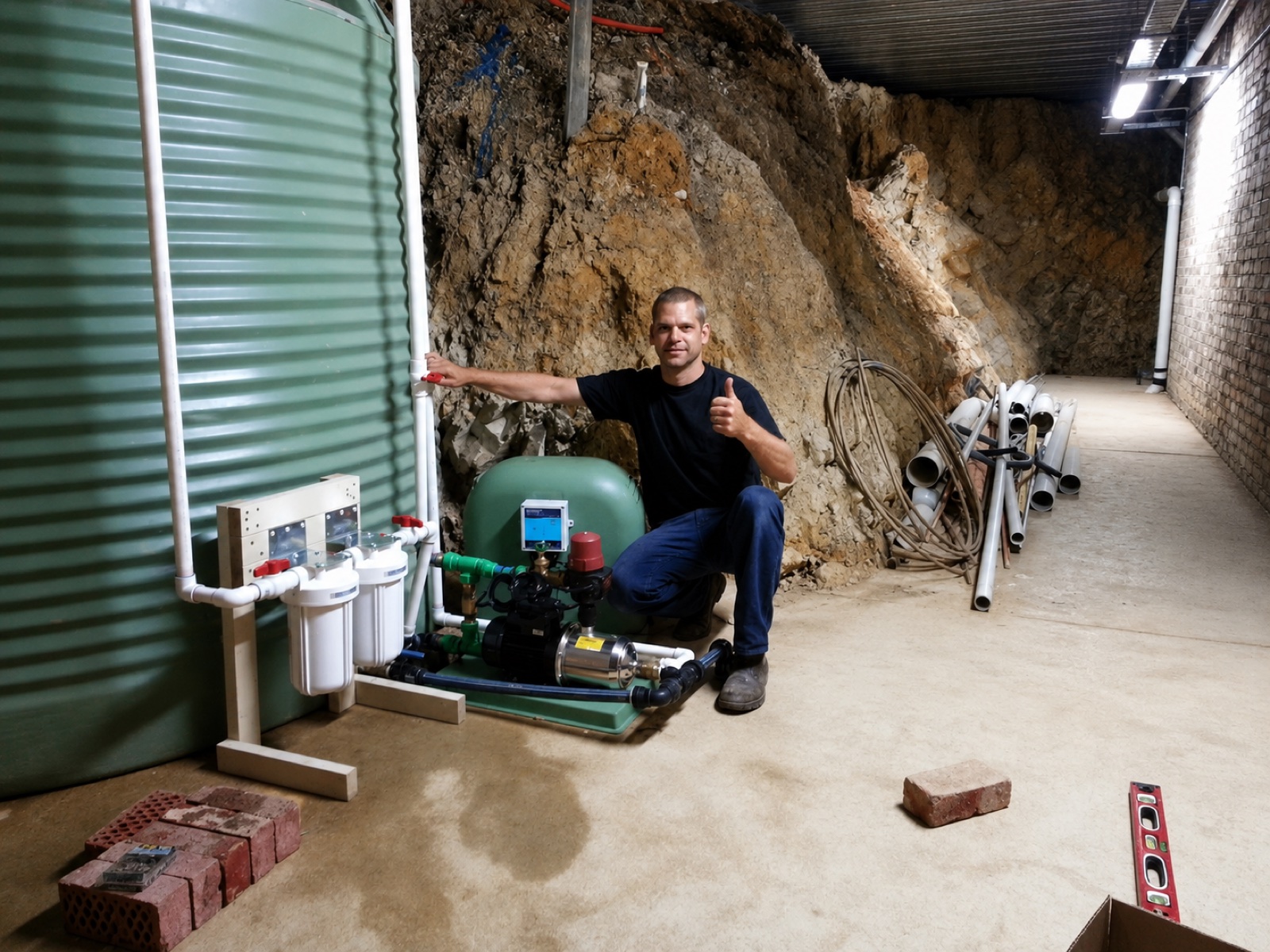 Phill from Breeze Plumbing on a rainwater tank and pump installation
